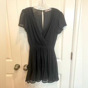 Francesca’s Black Shimmer V-neck Mini Dress